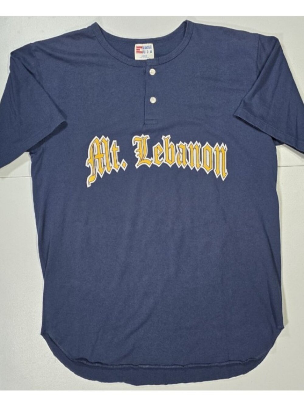Vtg Mt. Lebanon #17 Short Sleeve Henley Shirt Baseball Eagle USA Cotton Men's L